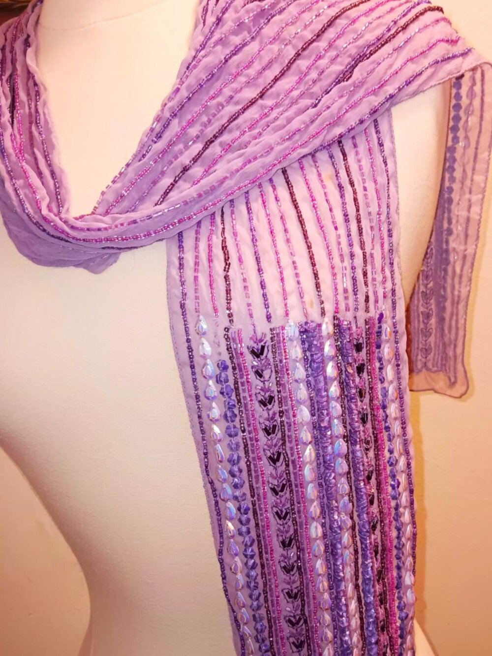 OOAK vintage heavily beaded handmade scarf, bugle, seed and assorted beads.